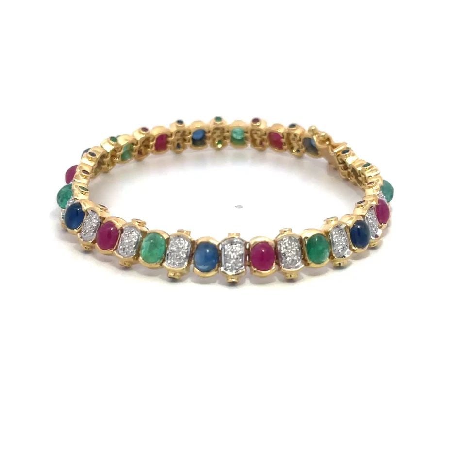 EMERALD RUBY SAPPHIRE GOLD BRACELET DIAMOND PAVE SET OVAL LINK STYLE 18K (1 of 2)