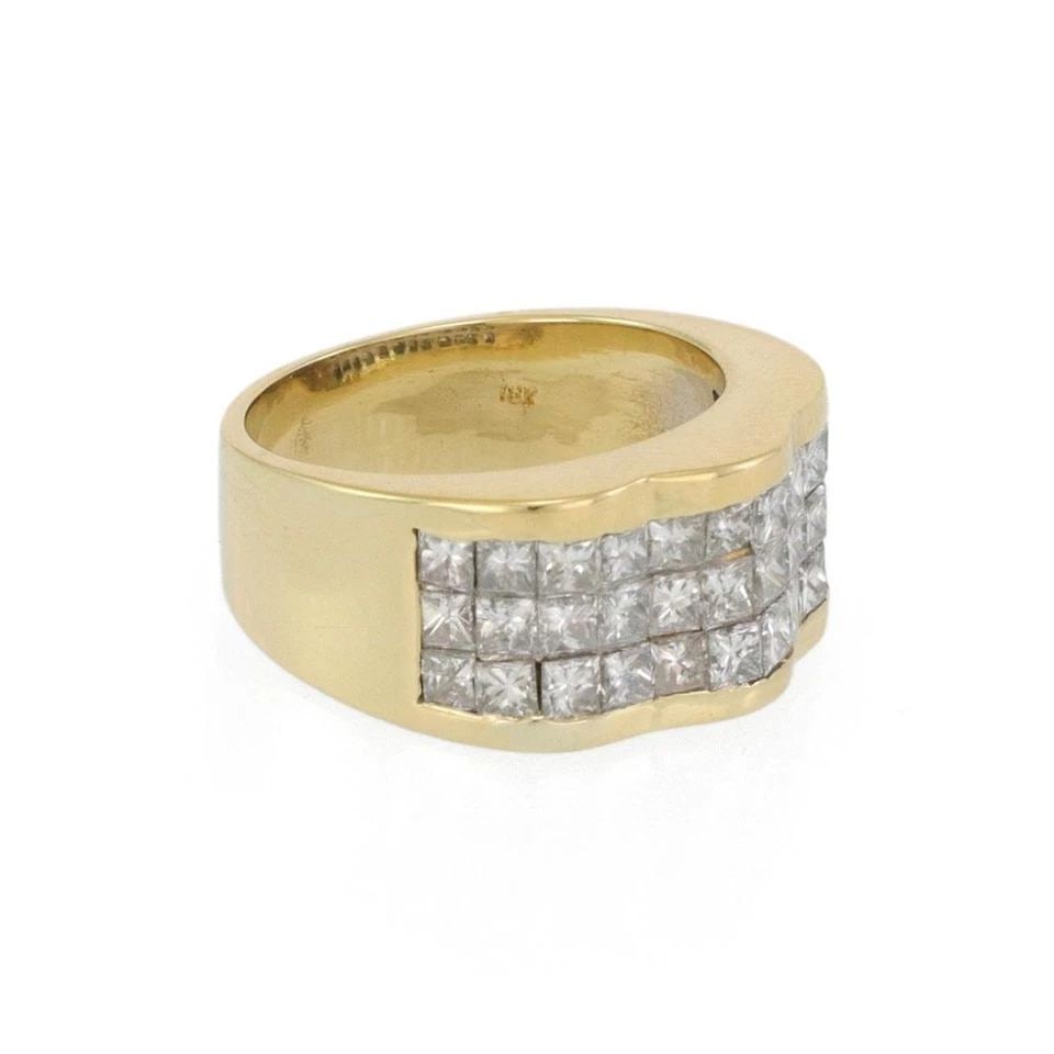 BEAUTIFUL 3CT INVISIBLE SET PRINCESS DIAMOND 18K GOLD BAND RING LIQUIDATION (1 of 2)
