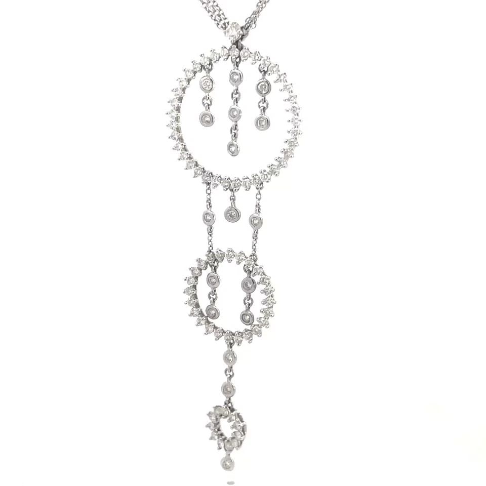 DIAMOND GOLD NECKLACE CIRCLE PENDANT 18K WHITE TRIPLE CHAIN GIORGIO VISCONT (1 of 2)