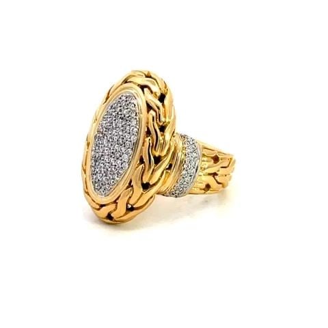 JOHN HARDY PAVE DIAMOND RING SIGNET CLASSIC CHAIN STYLE OVAL 18K GOLD (1 of 2)