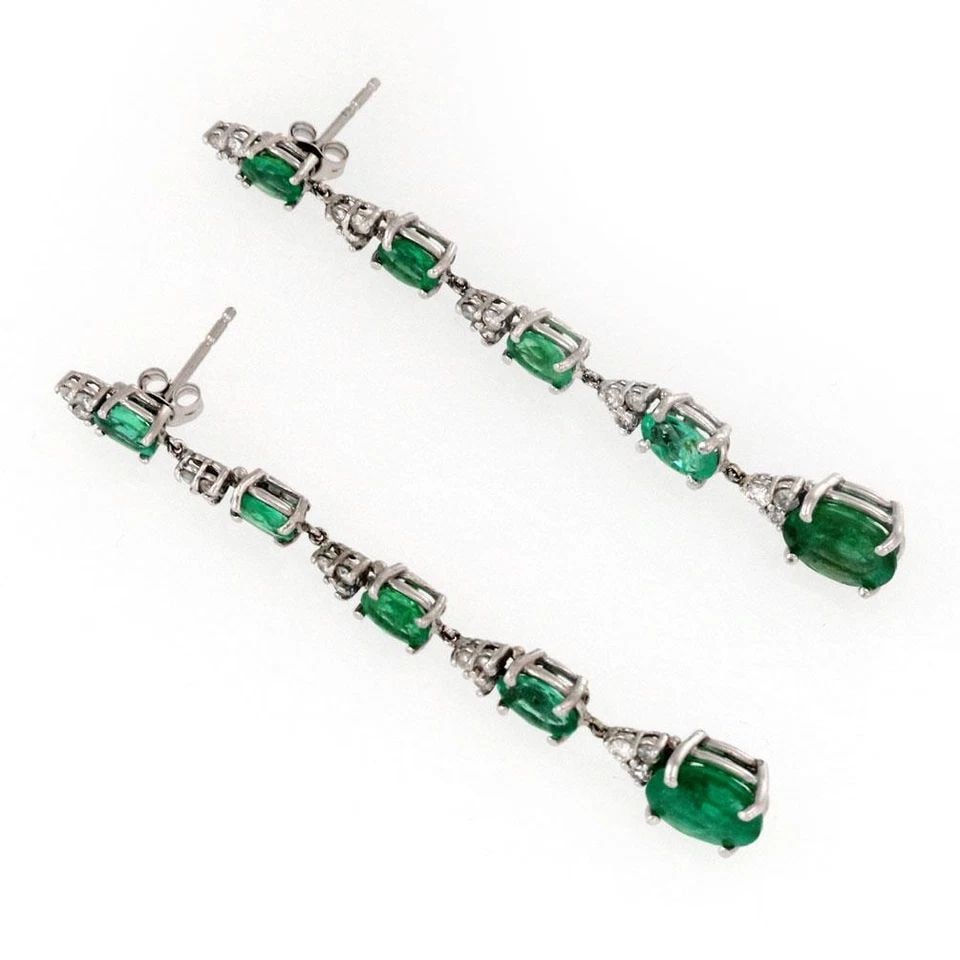 VINTAGE 6.60CT EMERALD & DIAMOND 14K WHITE GOLD DANGLE EARRINGS LIQUIDATION (1 of 2)