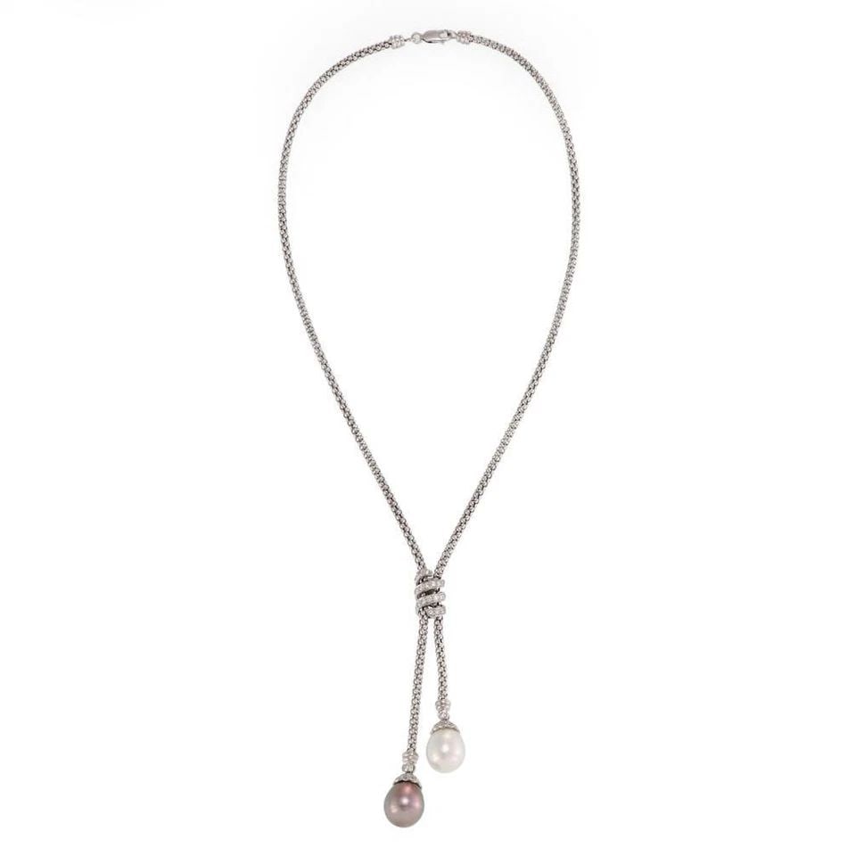 DIAMOND & PEARLS 18K WHITE GOLD DOUBLE DROP PENDANT NECKLACE LIQUIDATION!: DIAMOND & PEARLS 18K WHITE GOLD DOUBLE DROP PENDANT NECKLACE ! Diamond & Pearls 18k White Gold Double Drop Pendant Necklace ! Description This is a gorgeous mesh strand chain and double dangle pendant