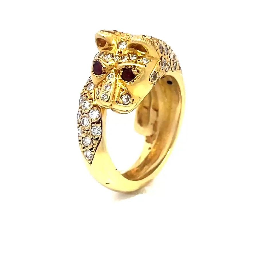 DIAMOND GOLD PANTHER RING 18K YELLOW GEMS BYPASS STYLE (1 of 2)