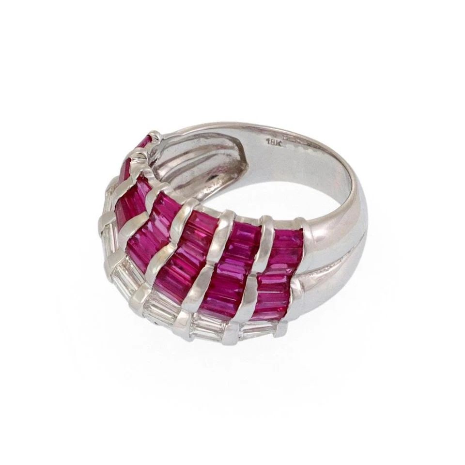 MODERN STYLE BAGUETTE DIAMOND RUBY 18K GOLD DOME RING LIQUIDATION (1 of 2)