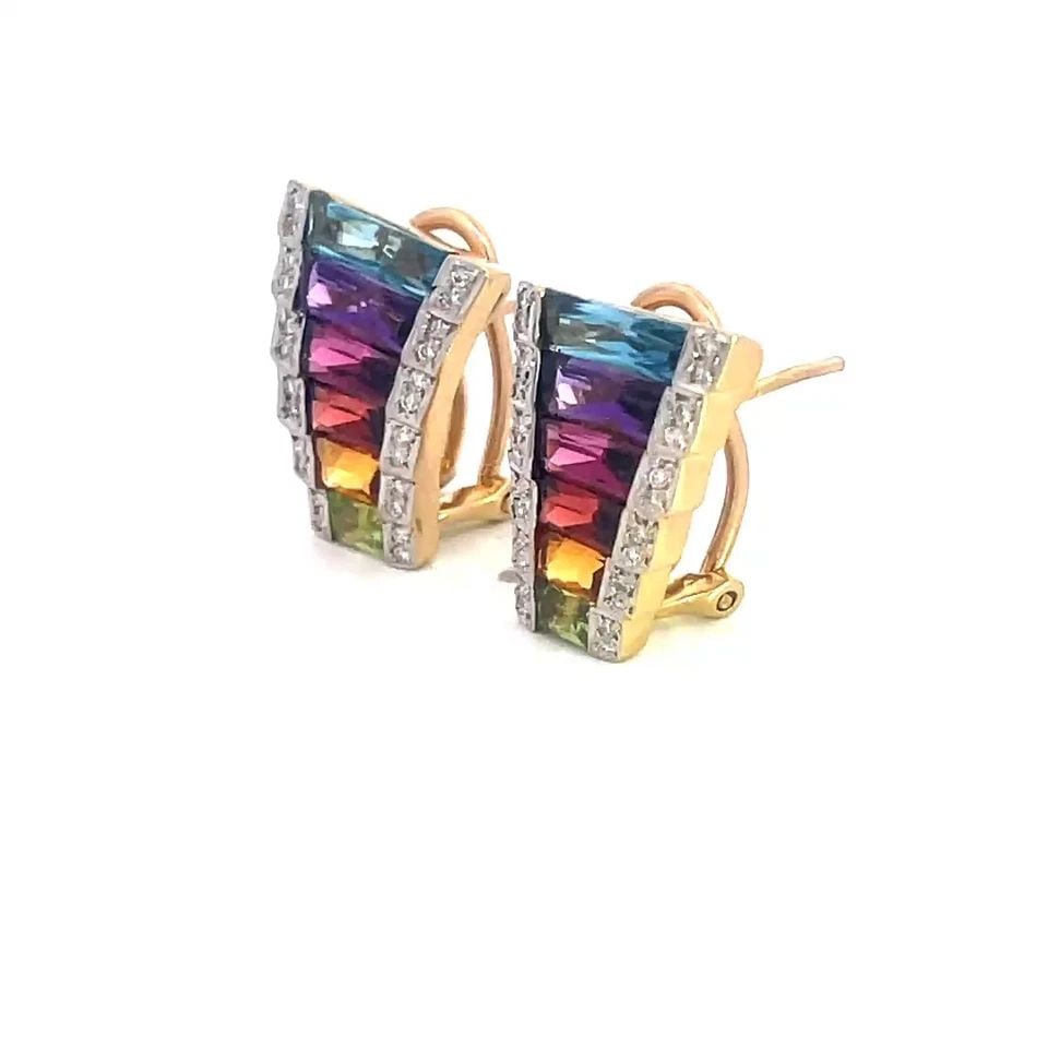BELLARRI DIAMOND GOLD EARRINGS GEMSTONE 18K YELLOW HUGGIE STYLE (1 of 2)