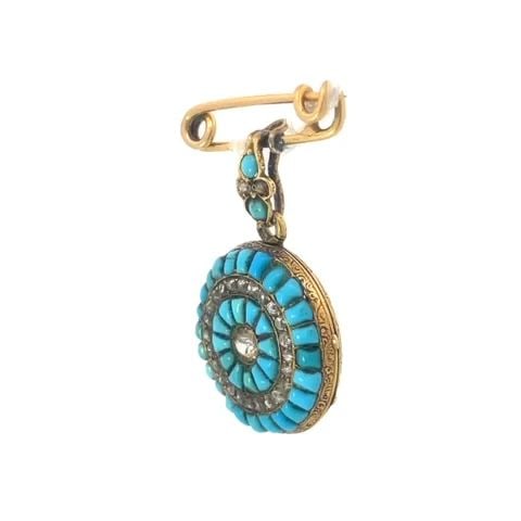 VICTORIAN ROSE CUT DIAMOND BROOCH MERMAID 18K YELLOW GOLD TURQUOISE DANGLE STYLE: VICTORIAN ROSE CUT DIAMOND BROOCH MERMAID 18K YELLOW GOLD TURQUOISE DANGLE STYLE This beautiful antique mermaid style brooch is crafted from 18k yellow gold featuring a hook in safety pink and danglin