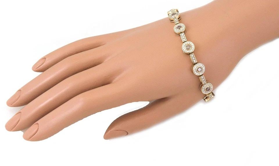 FANCY CHAMPAGNE-BROWN 2CT DIAMONDS 14K GOLD LINK BRACELET 7"L- LIQUIDATION (1 of 2)