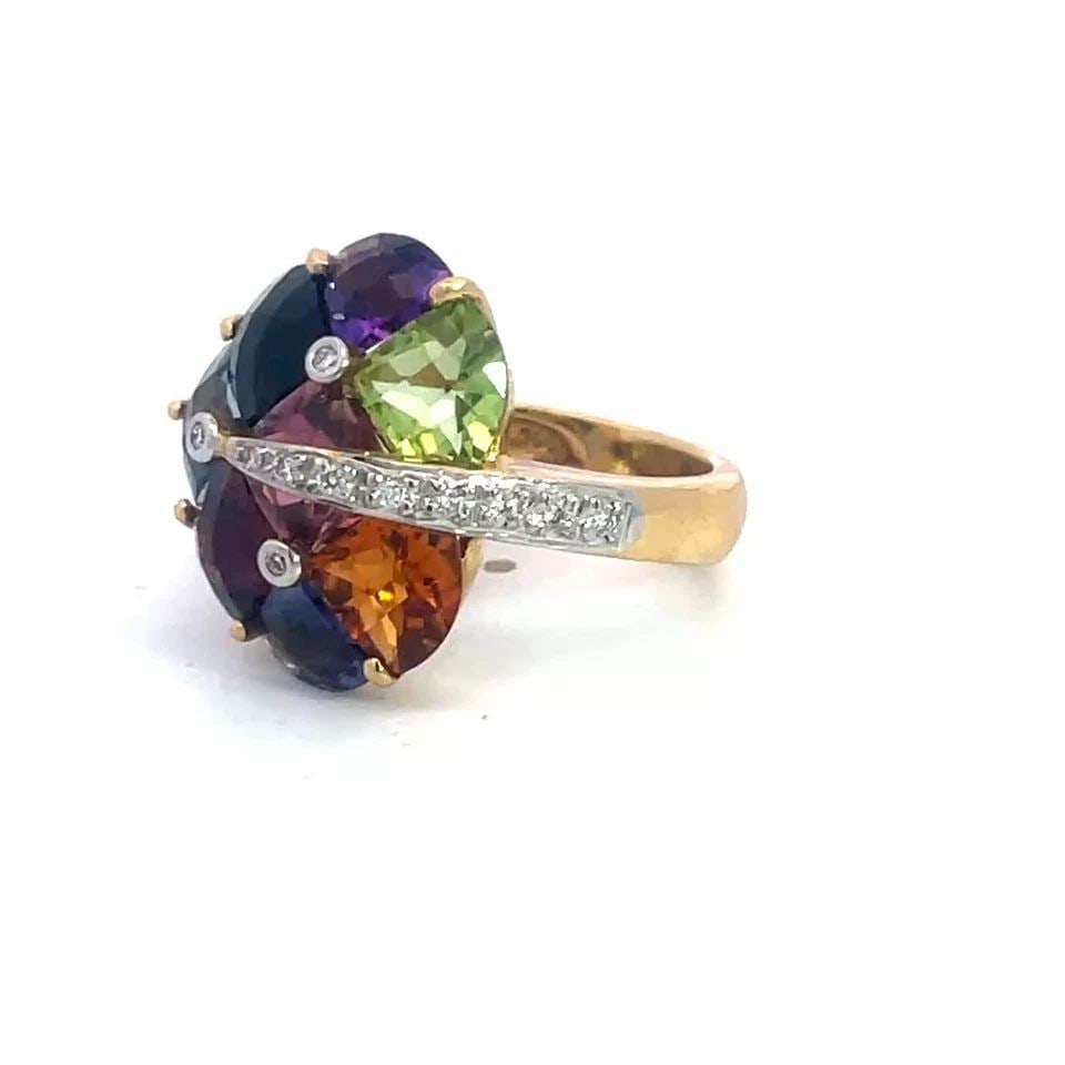 DIAMOND & GEMS GOLD RING 18K YELLOW FANCY HEART SHAPE DESIGN (1 of 2)