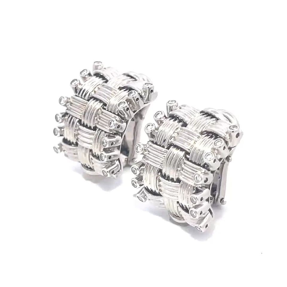 ROBERTO COIN APPASSIONATA GOLD EARRINGS DIAMOND 18K WHITE CLIP ON: ROBERTO COIN APPASSIONATA GOLD EARRINGS DIAMOND 18K WHITE CLIP ON These lovely authentic earrings are by Roberto Coin from the Appassionata Collection, they are crafted from 18k white gold with a high