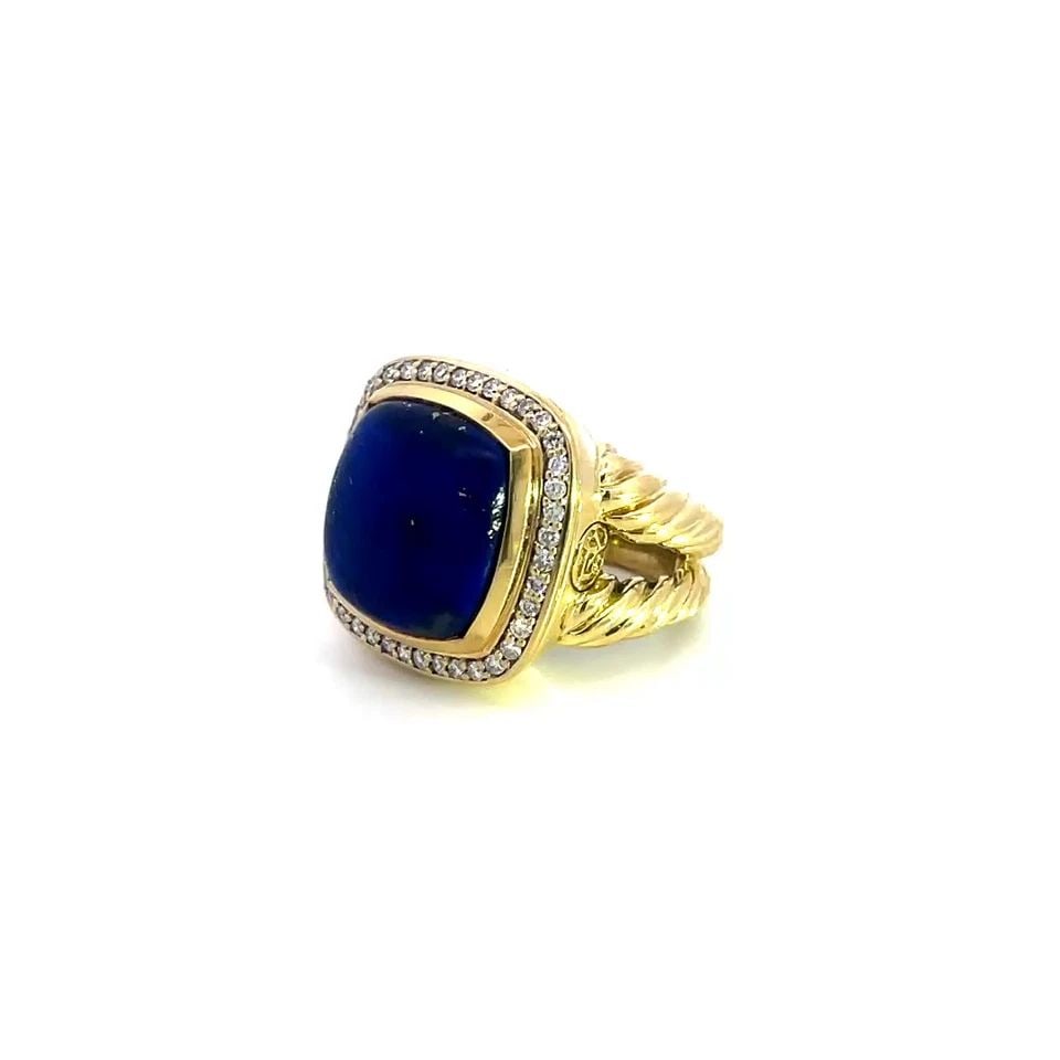 DAVID YURMAN LAPIS ALBION GOLD RING DIAMOND 18K YELLOW GOLD CABLE STYLE: DAVID YURMAN LAPIS ALBION GOLD RING DIAMOND 18K YELLOW GOLD CABLE STYLE This bold and beautiful David Yurman ring is from the Albion Collection; it is a stunning piece of fine jewelry crafted from 18k
