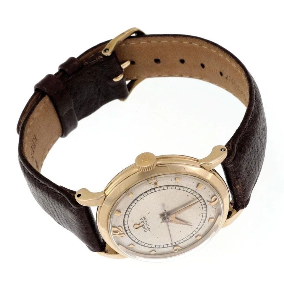 OMEGA VINTAGE AUTOMATIC 14K YELLOW GOLD LEATHER BAND MEN'S WATCH (1 of 2)