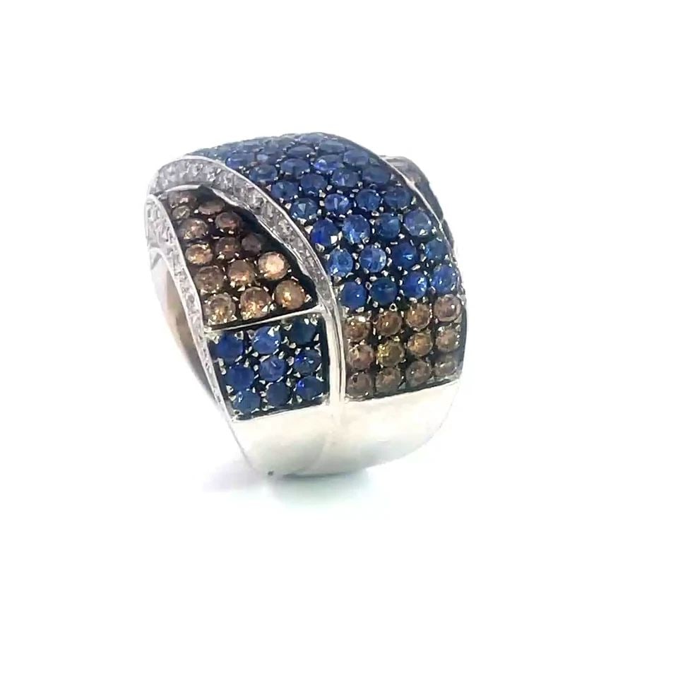 DIAMOND SAPPHIRE GOLD RING 18K WHITE HEAVY RIBBON CROSSOVER STYLE (1 of 2)