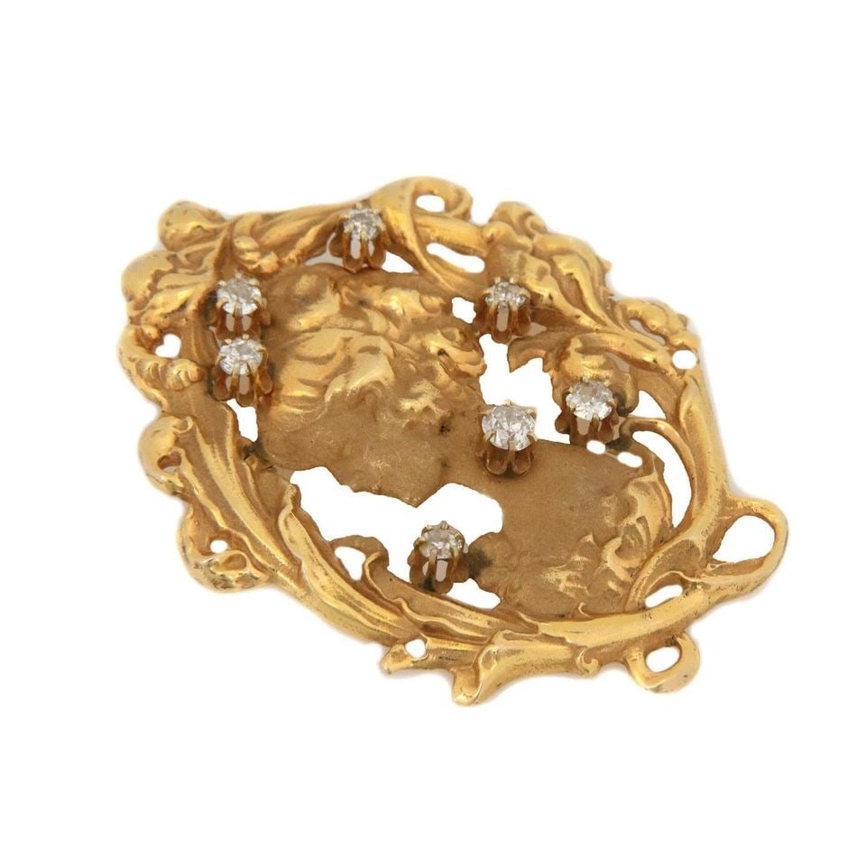 DIAMOND PENDANT ART NOUVEAU 14K YELLOW GOLD WOMAN FLORAL PENDANT PIN (1 of 2)