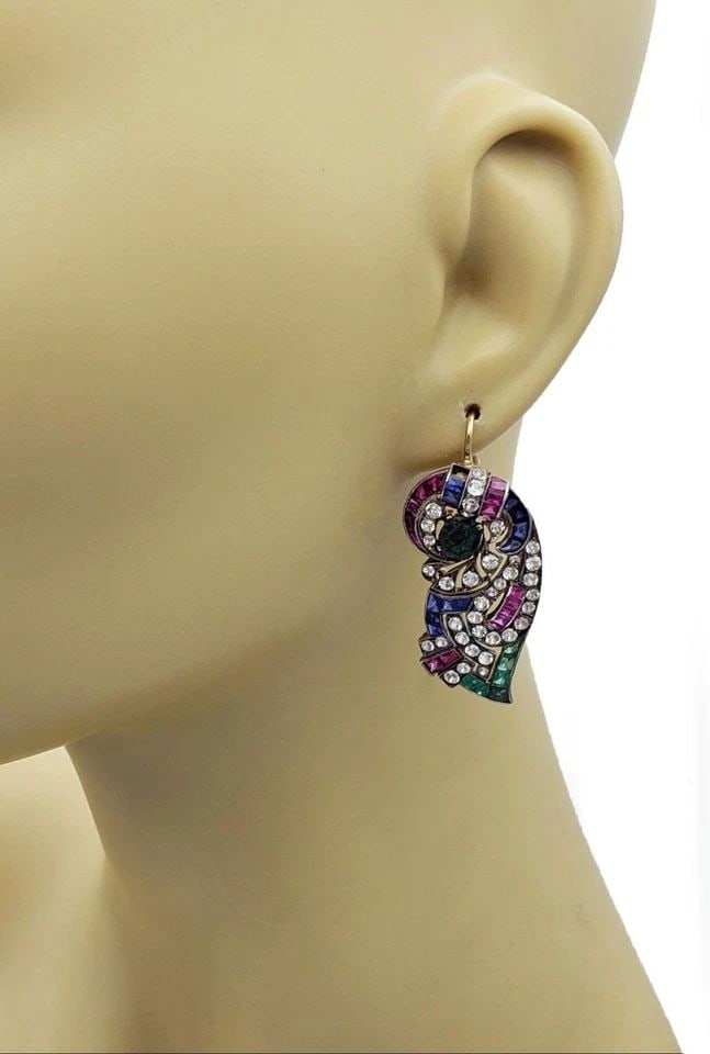 VINTAGE 14CT WHITE SAPPHIRE COLORED GEMS 10KGOLD SILVER EARRINGS LIQUIDATION: VINTAGE 14CT WHITE SAPPHIRE COLORED GEMS 10KGOLD SILVER EARRINGS Vintage 14ct White Sapphire Colored Gems 10kGold Silver Earrings Description This beautiful antique pair of drop dangle earrings are cr