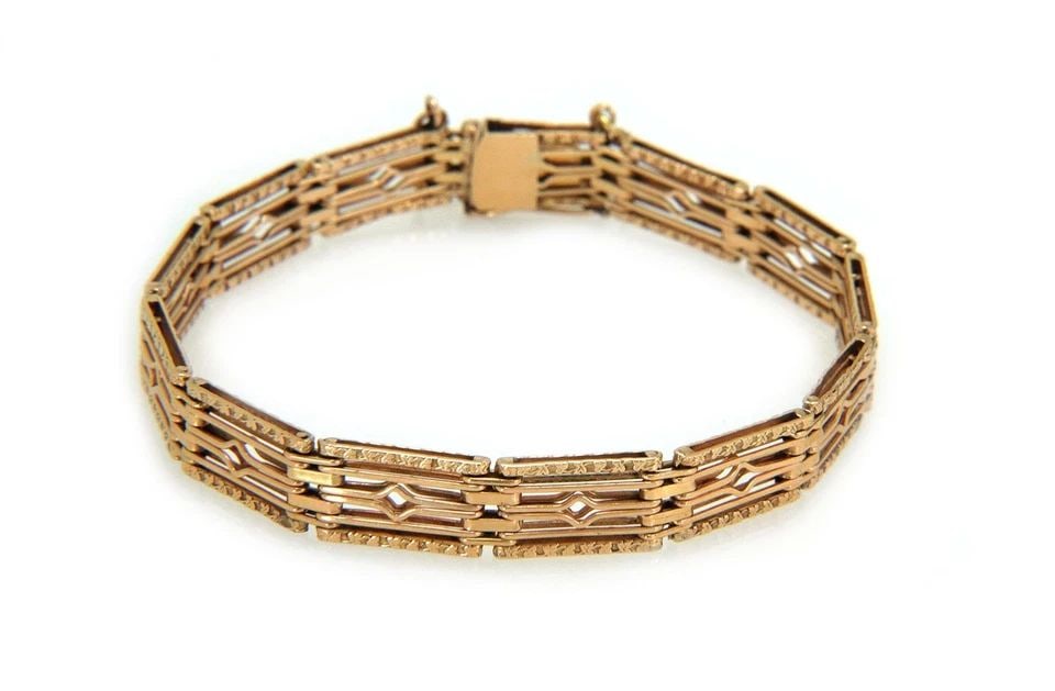 RETRO 14K ROSE GOLD FANCY RECTANGLE LINK 8MM WIDE BRACELET - LIQUIDATION: RETRO 14K ROSE GOLD FANCY RECTANGLE LINK 8MM WIDE BRACELET - Retro 14k Rose Gold Fancy Rectangle Link 8mm Wide Bracelet - Description This beautiful retro bacelet is crafted from 14k rose gold featuri