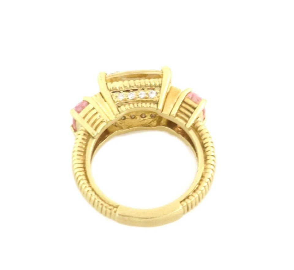 JUDITH RIPKA DIAMOND CANARY CRYSTAL PINK TOPAZ 18K YELLOW GOLD RING LIQUIDATION: JUDITH RIPKA DIAMOND CANARY CRYSTAL PINK TOPAZ 18K YELLOW GOLD RING Judith Ripka Diamond Canary Crystal Pink Topaz 18k Yellow Gold Ring Description This lovely authentic ring is by Judith Ripka, it is