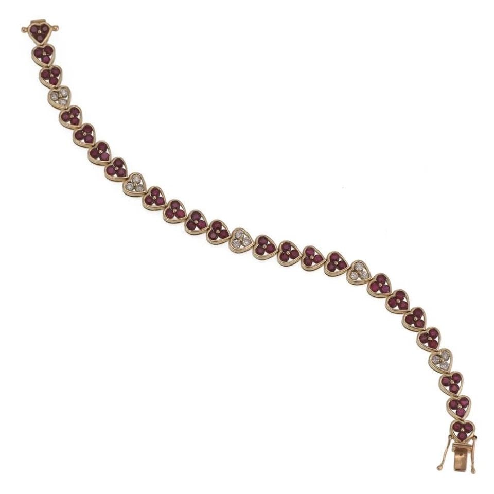 ELEGANT 14K YELLOW GOLD 4.50CT DIAMOND RUBY HEART LINK BRACELET LIQUIDATION (1 of 2)