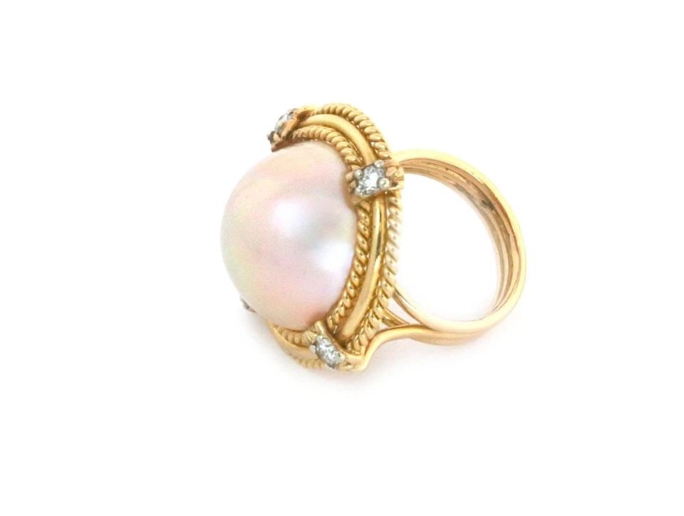 VINTAGE MABE PEARL DIAMOND 18K YELLOW GOLD COCKTAIL RING LIQUIDATION! (1 of 2)