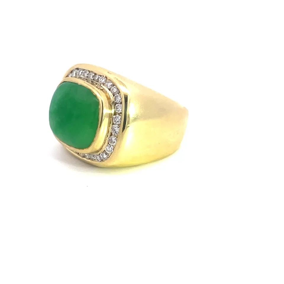 MEN'S JADE 18K GOLD RING DIAMOND 18K YELLOW HALO STYLE (1 of 2)