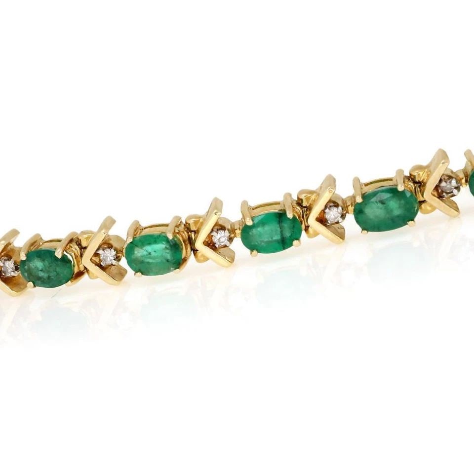 7CT DIAMOND EMERALD 14K YELLOW GOLD TENNIS BRACELET (1 of 2)