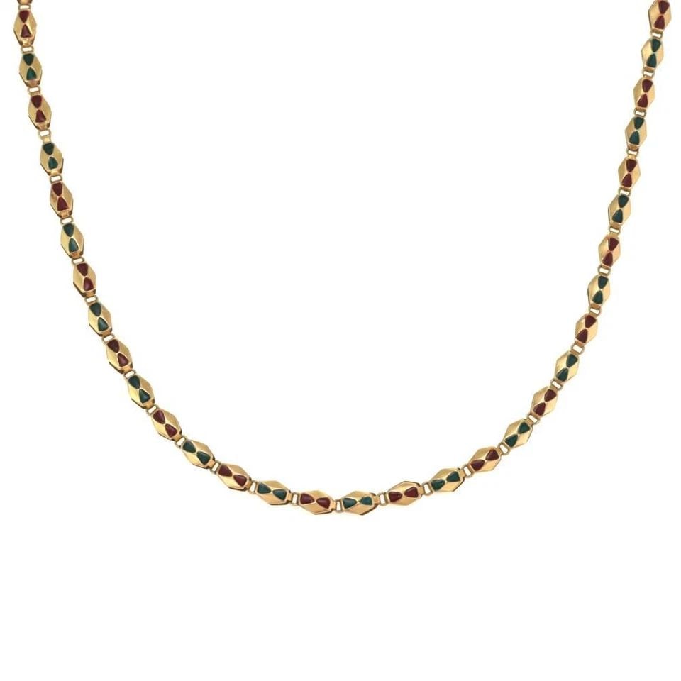 ENAMEL NECKLACE18K YELLOW GOLD MULTI-COLOR REVERSIBLE RHOMBUS LINK (1 of 2)