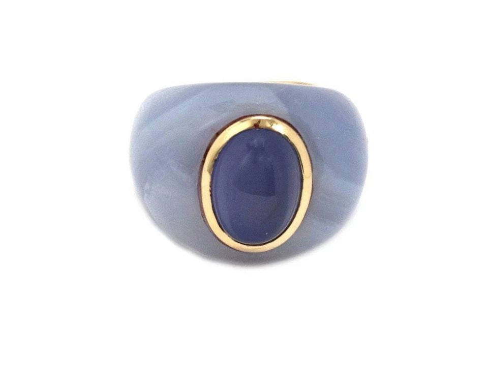 14K YELLOW GOLD NATURAL LAVENDER CHALCEDONY BLUE AGATE RING (1 of 2)