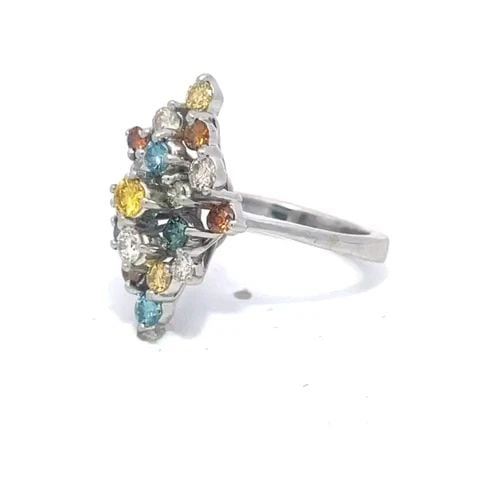 DIAMOND 14K WHITE GOLD CLUSTER RING COLORED DIAMONDS 1 CARAT (1 of 2)