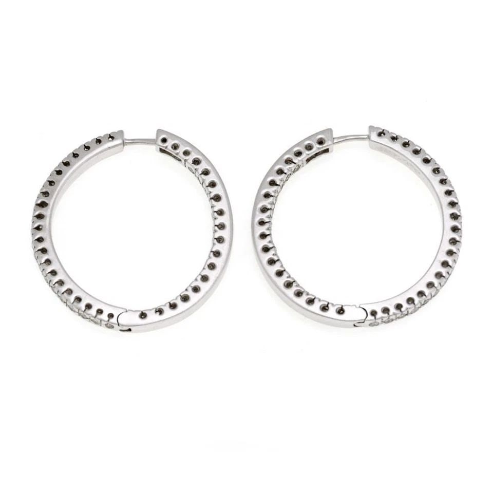 ELEGANT 1.00CT DIAMOND 18K WHITE GOLD INSIDE OUT HOOP EARRINGS LIQUIDATION (1 of 2)