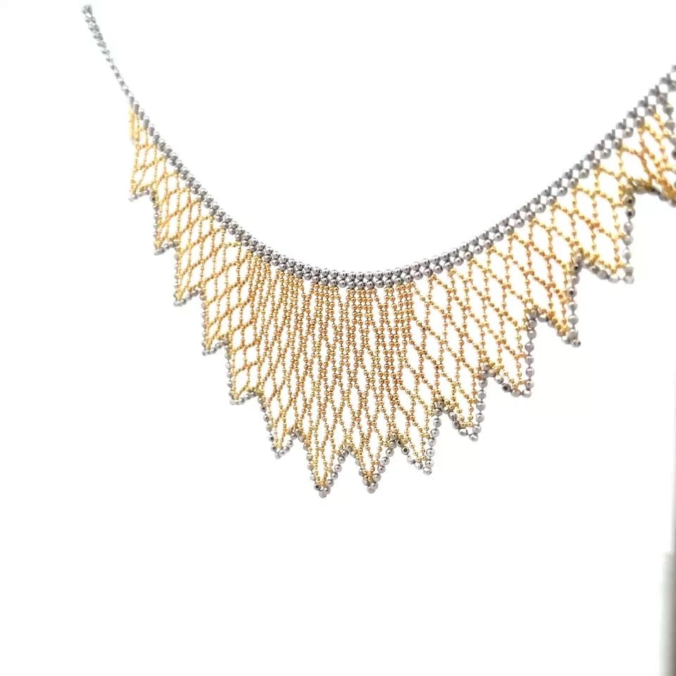 GOLD 18K BIB NECKLACE TWO TONE FINE BEADED DESIGN (1 of 2)
