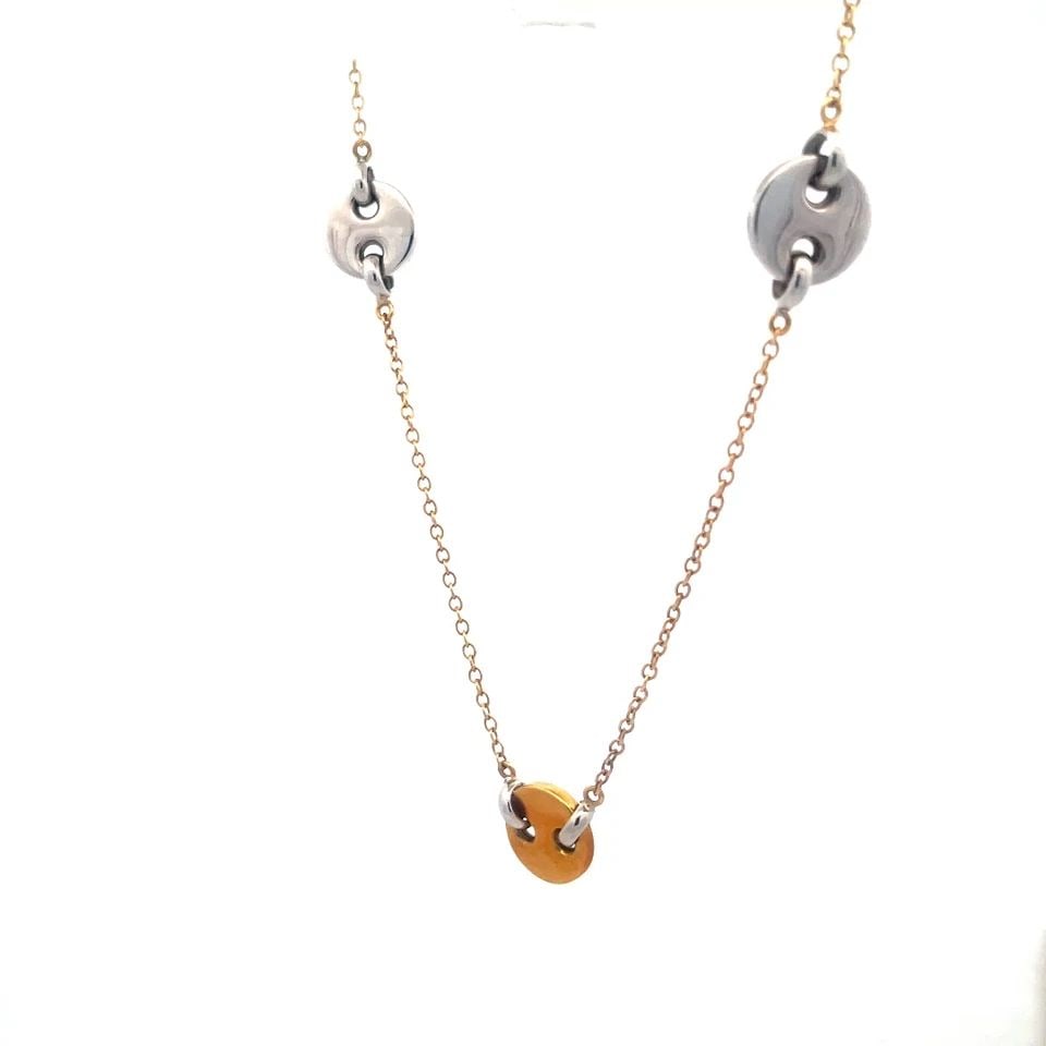 BOTTENE ITALIA GOLD NECKLACE 18K TWO TONE BUTTON MOTIFS CHAIN TOGGLE CLASP (1 of 2)