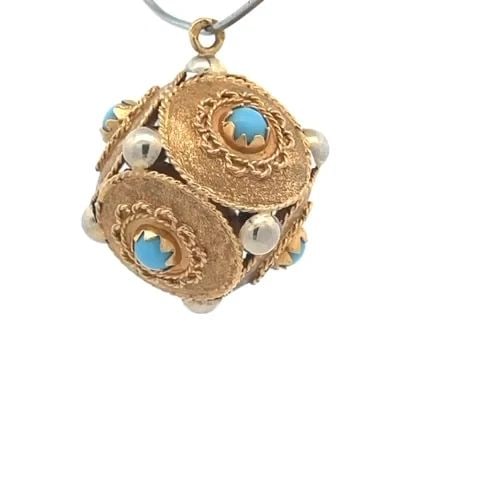 VINTAGE 18K YELLOW WHITE GOLD BLUE STONE BALL FOB PENDANT (1 of 2)