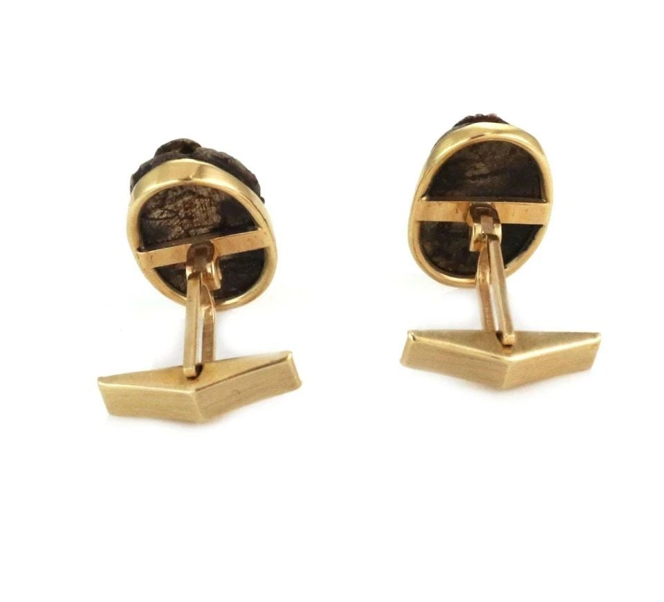 VINTAGE 14K YGOLD TREATED WOOD EGYPTIAN SCARAB BEETLE CUFFLINKS LIQUIDATION (1 of 2)