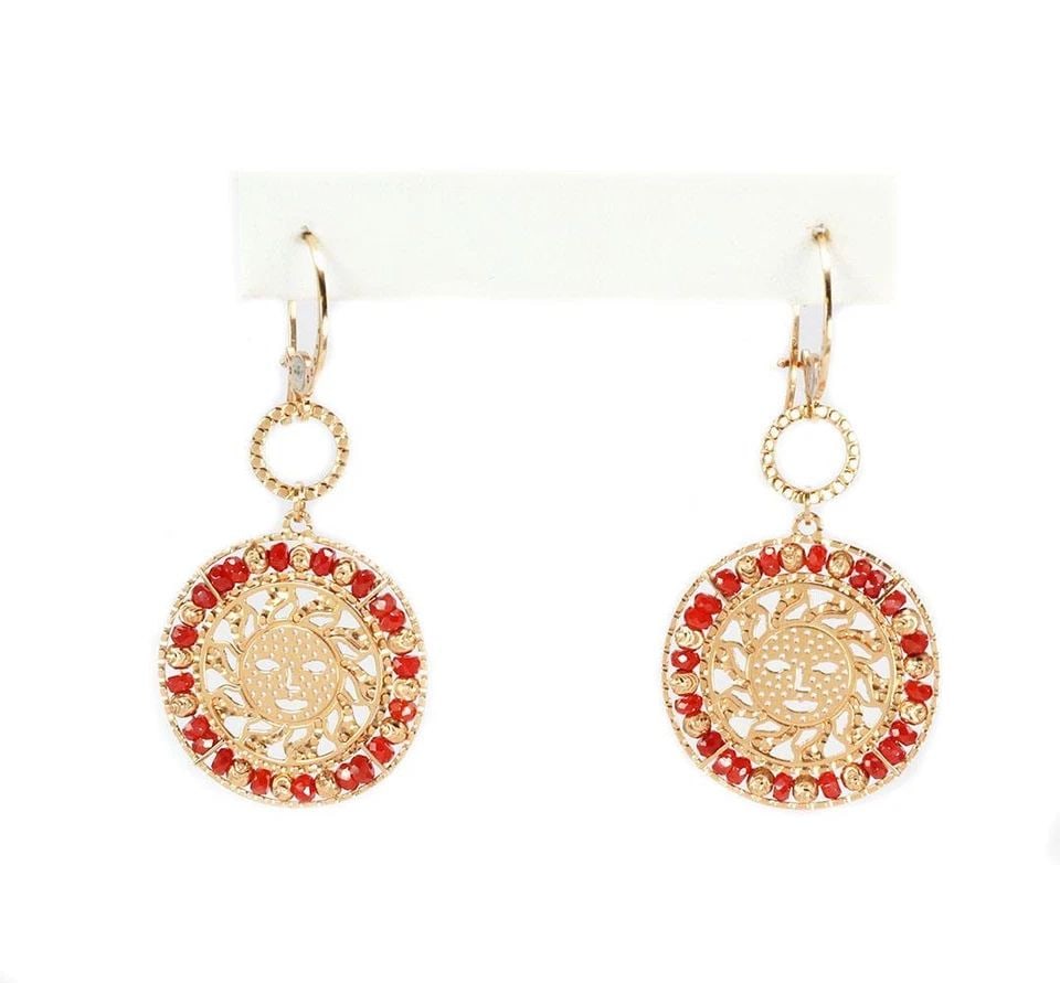 SUN DAY CARNELIAN 18K ROSE GOLD LION FACE ROUND DANGLE EARRINGS LIQUIDATION (1 of 2)