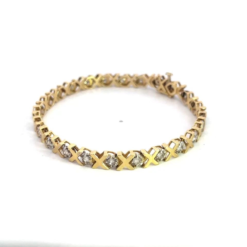 DIAMOND GOLD BRACELET 14K YELLOW X LINK WHITE GOLD PRONG SET (1 of 2)