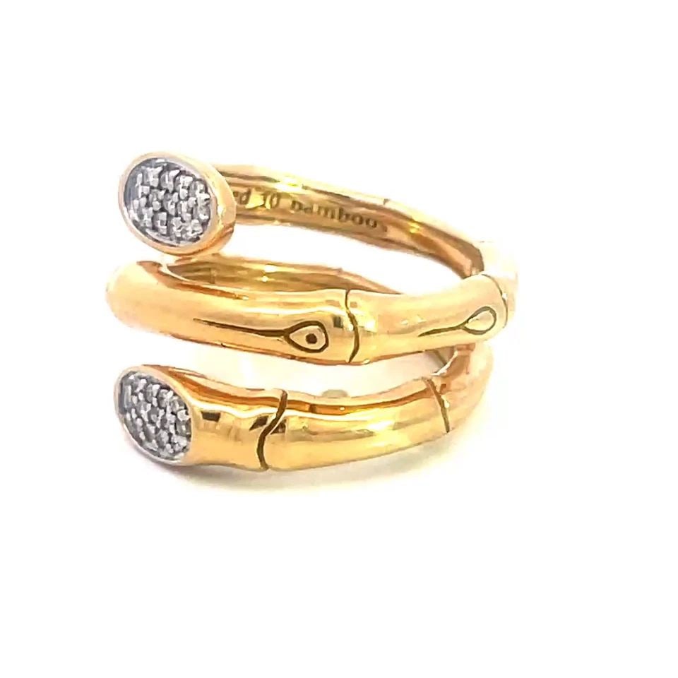 JOHN HARDY BAMBOO GOLD RING 18K YELLOW DOUBLE ROW BYPASS STYLE (1 of 2)