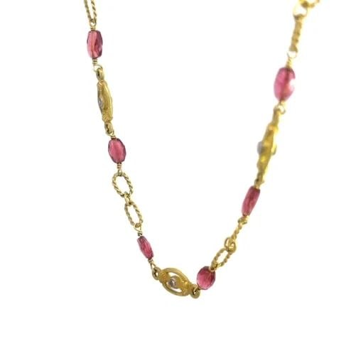 NATURAL DIAMOND 18K GOLD NECKLACE GEMSTONE OVAL LINKS CHAIN: NATURAL DIAMOND 18K GOLD NECKLACE GEMSTONE OVAL LINKS CHAIN This lovely necklace is crafted from 18k yellow gold featuring leaf style oval link with bezel set natural diamond and alternating oval cabl