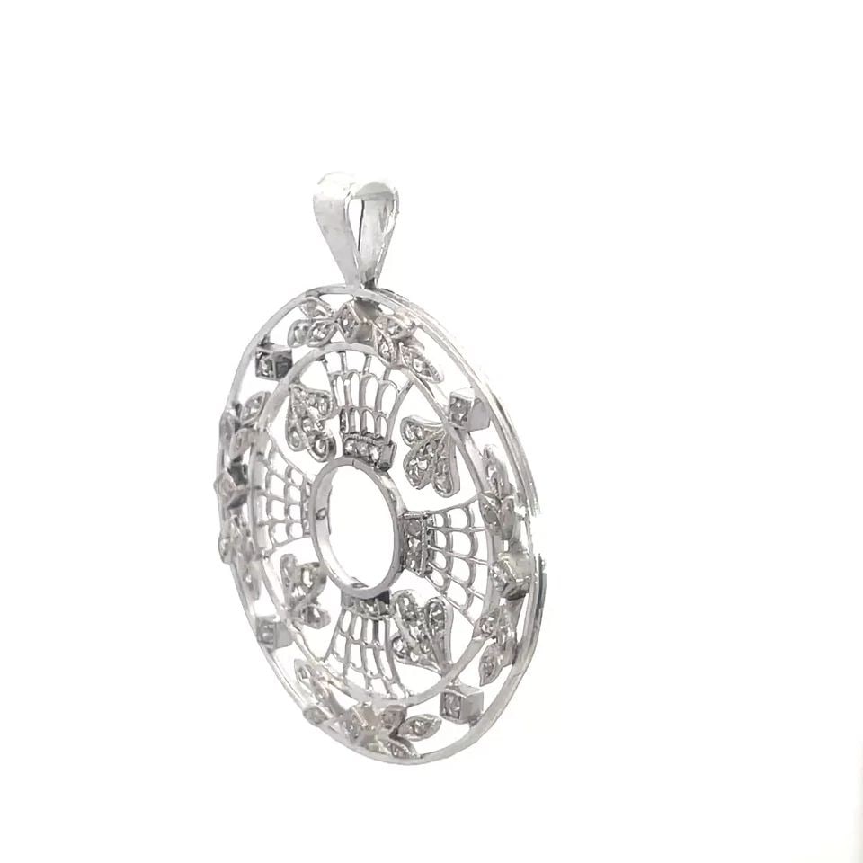 DIAMOND PLATINUM PENDANT FLORAL OPEN MEDALLION STYLE ART DECO (1 of 2)