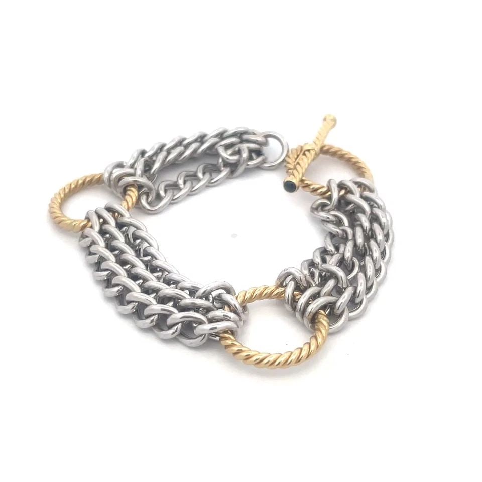 GOLD CHAIN & RING BRACELET 14K TWO TONE TOGGLE CLASP (1 of 2)