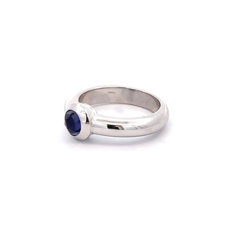 TIFFANY & CO. FRANCE 18K WHITE GOLD BULLET CUT BLUE STONE SOLITAIRE RING (1 of 2)