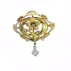 ART NOUVEAU FLORAL PENDANT DIAMOND ENAMEL 14K TWO TONE GOLD - 2