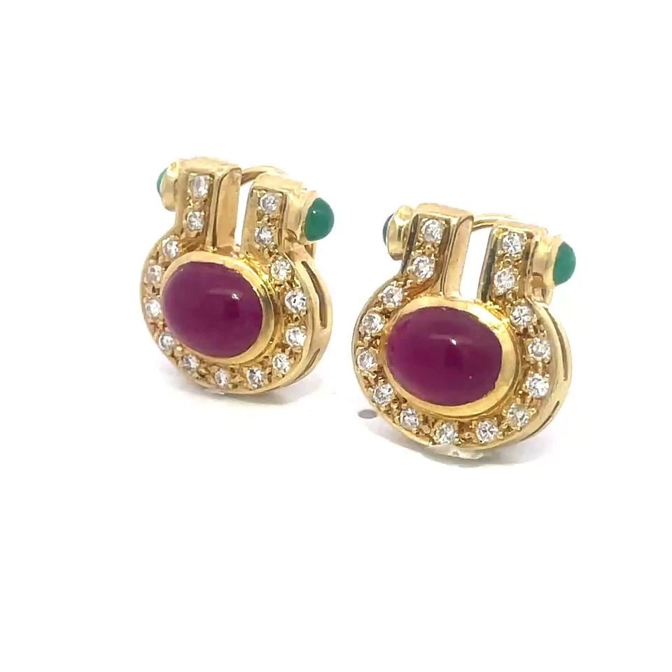 DIAMOND GOLD RUBY EARRINGS 18K YELLOW FANCY POST CLIP STYLE (1 of 2)