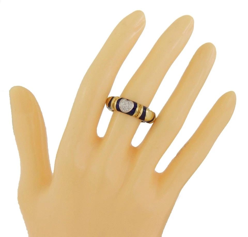 DIAMOND ENAMEL 14K TWO TONE GOLD HEARTS DOME BAND RING LIQUIDATION! (1 of 2)