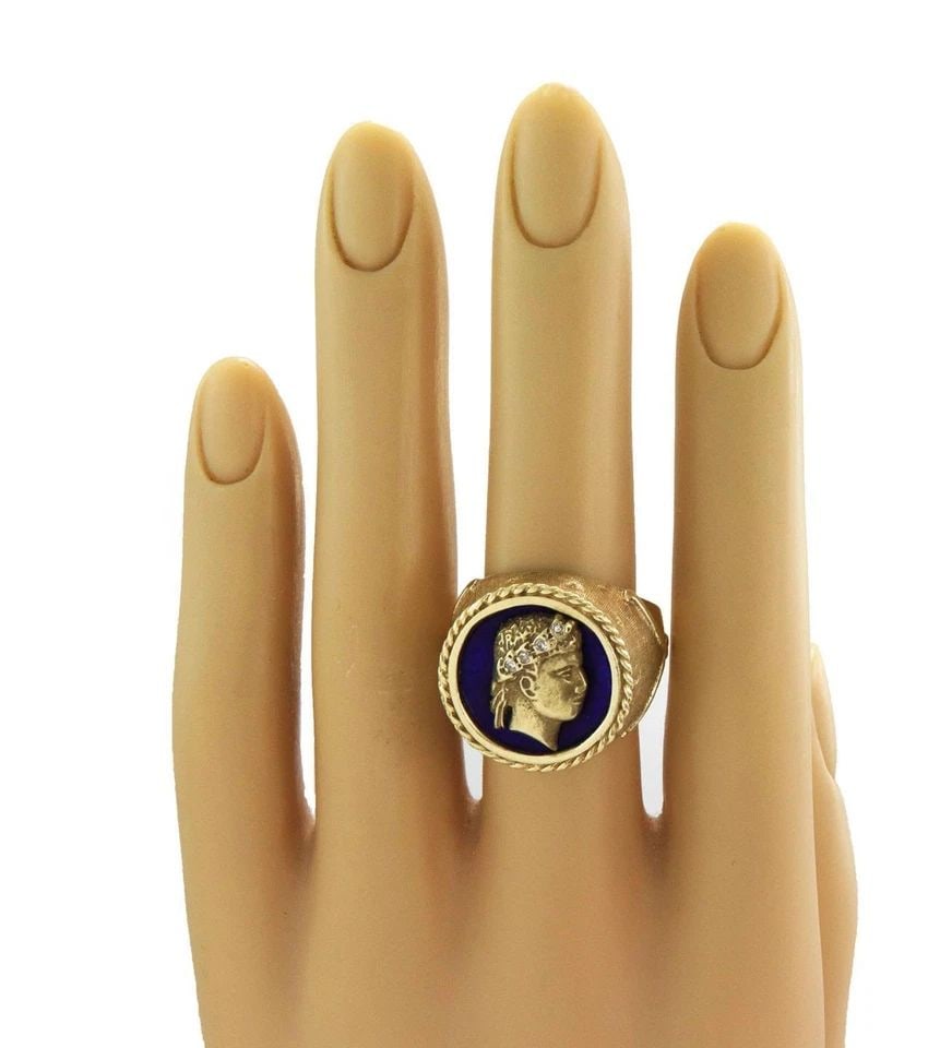 ESTATE DIAMOND 14K YELLOW GOLD ENAMEL JULIUS CAESAR CAMEO RING LIQUIDATION! (1 of 2)