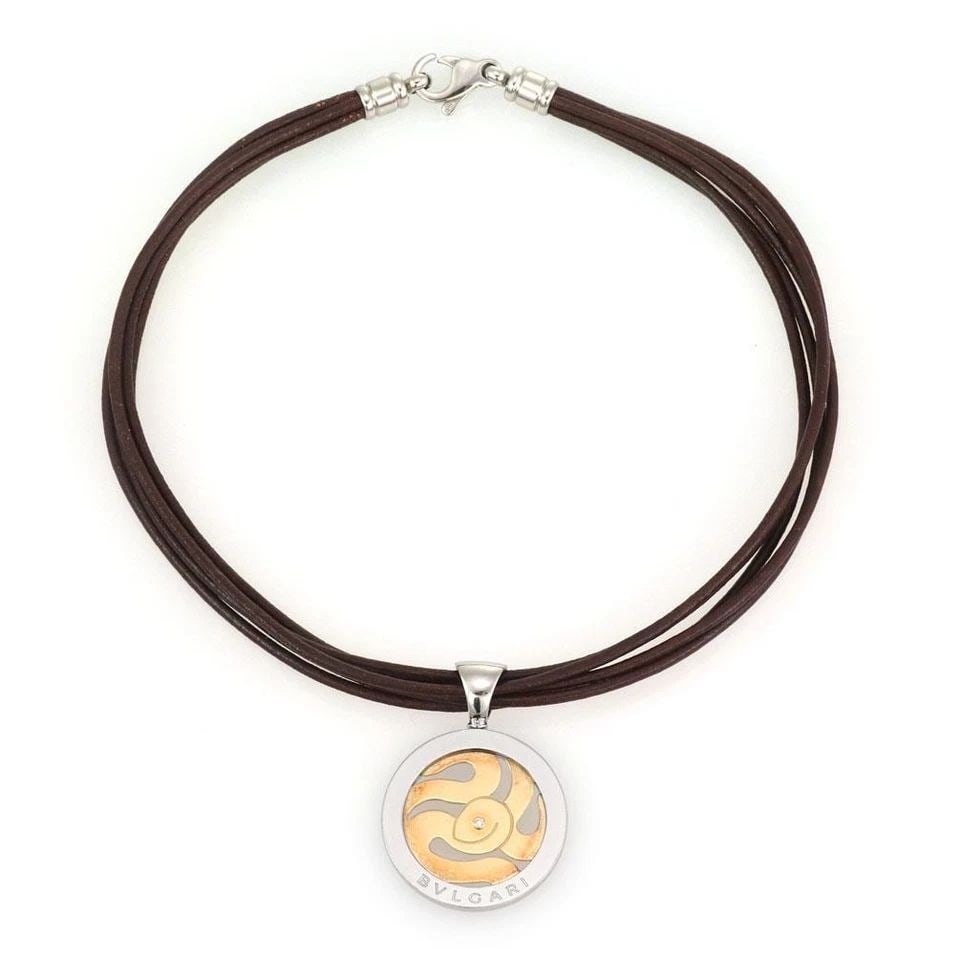 BVLGARI TONDO SNAKE DIAMOND 18K GOLD STEEL CHARM 5 CORD NECKLACE LIQUIDATION (1 of 2)