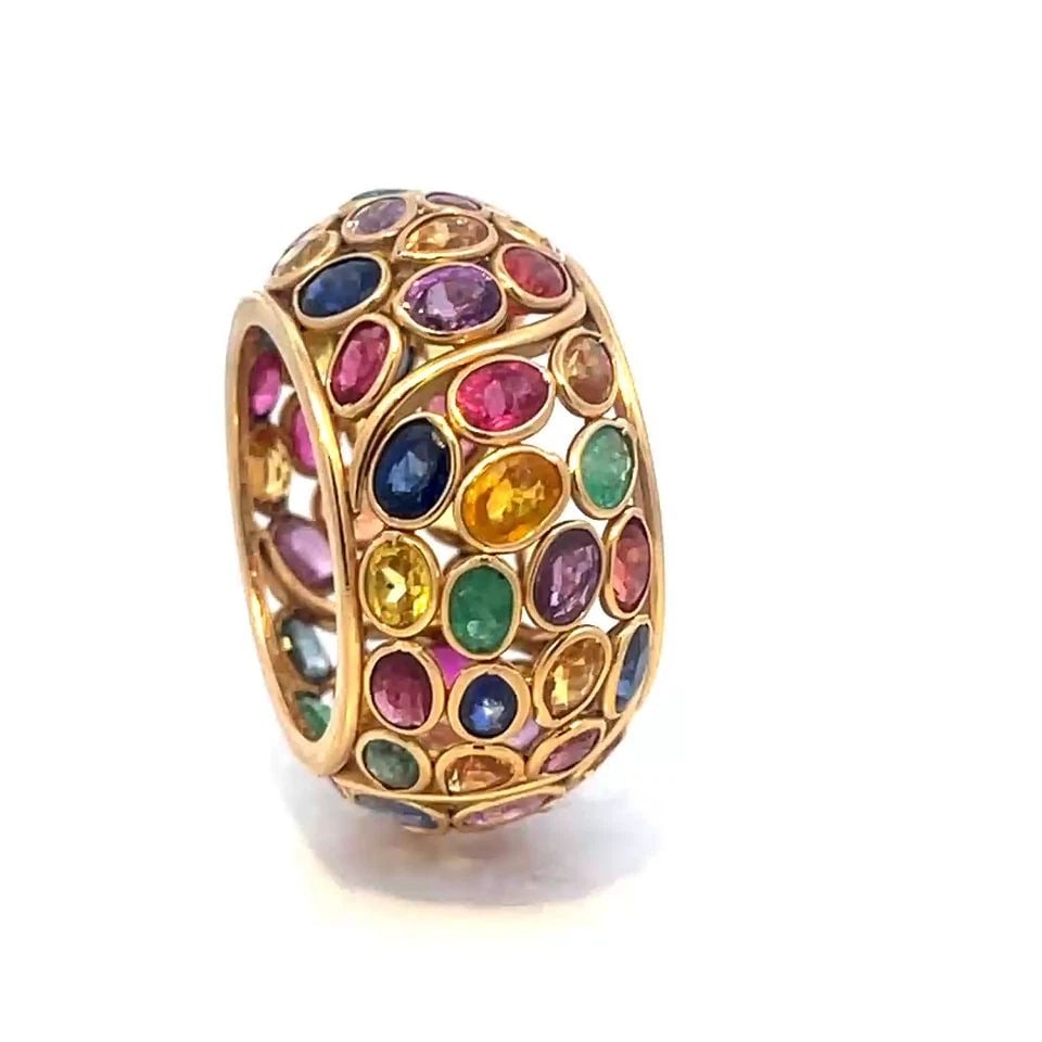 GOLD MULTI-COLOR GEMSTONE RING 18K YELLOW GENUINE BEZEL SET STYLE SIZE 6.75 (1 of 2)