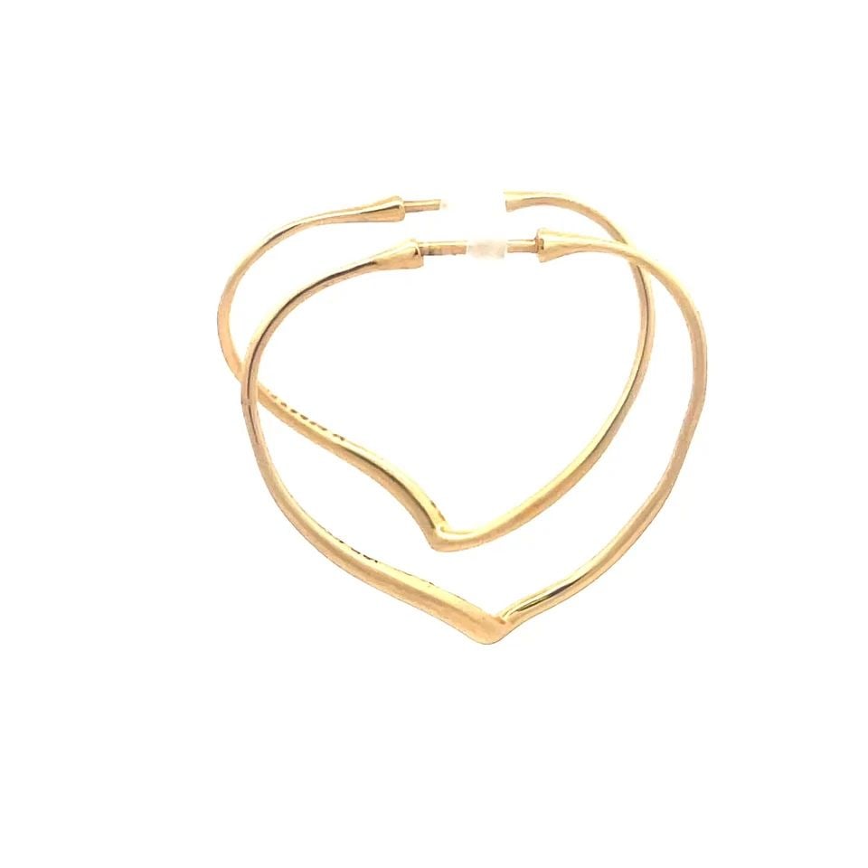 TIFFANY & CO. PERETTI GOLD HOOP EARRINGS 18K YELLOW OPEN HEART DANGLE STYLE: TIFFANY & CO. PERETTI GOLD HOOP EARRINGS 18K YELLOW OPEN HEART DANGLE STYLE These chic lovely earrings are from Tiffany & Co. by designer Elsa Peretti from her Open Heart Collection. The earrings are 