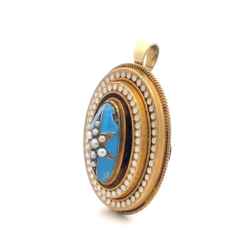 VICTORIAN GOLD PEARLS OVAL PENDANT 14-18K 3 TIER STARBURST STYLE (1 of 2)