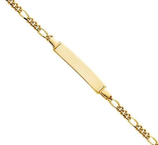 NEW 14K YELLOW GOLD FIGARO PLAIN BABY ID BRACELET: 14K YELLOW GOLD FIGARO PLAIN BABY ID BRACELET FIGARO PLAIN BABY ID BRACELET NEW 14K YELLOW GOLD LENGTH - 6in Apx WEIGHT - 4.2g