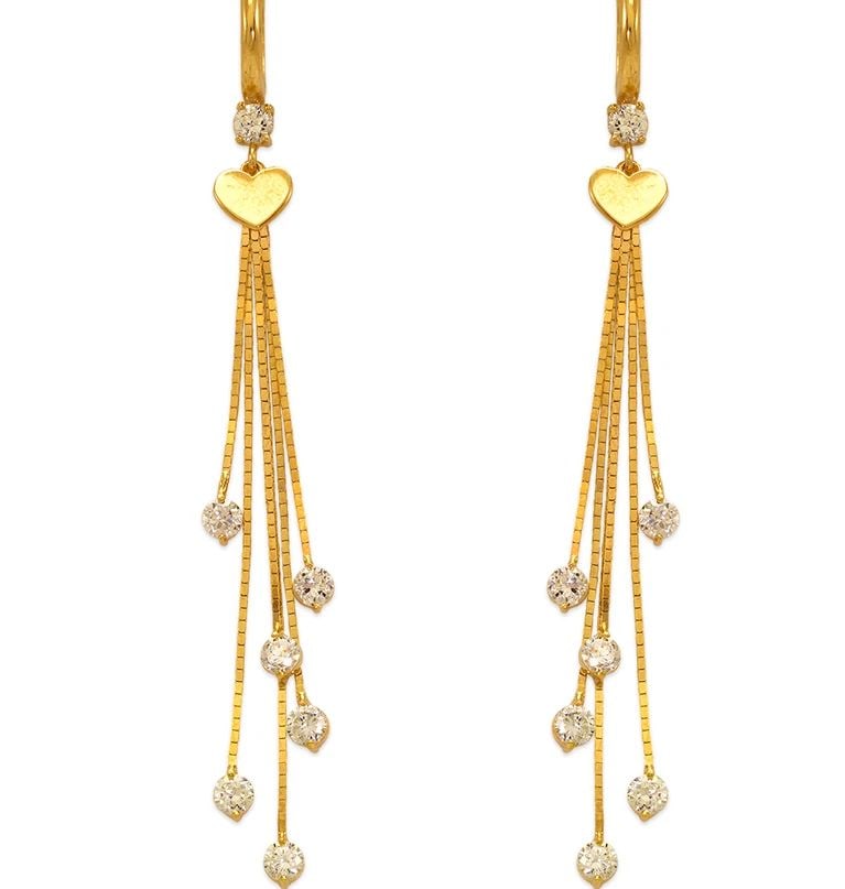 NEW 14K YELLOW GOLD FANCY HEART DROP EARRINGS: NEW 14K YELLOW GOLD FANCY HEART DROP EARRINGS FANCY HEART DROP EARRINGS NEW 14K YELLOW GOLD Width: Approx. 12x71mm Apx WEIGHT: 4.2g