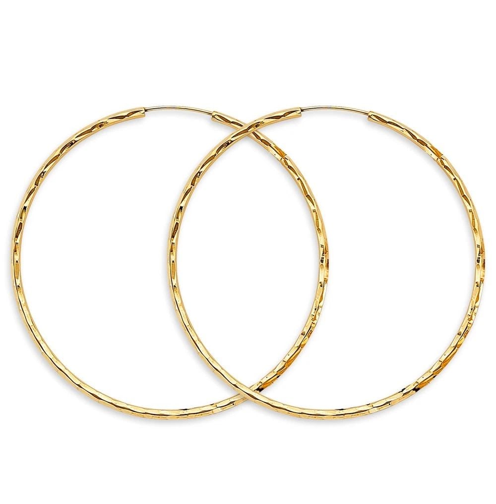 NEW 14K YELLOW GOLD 1.8MM SHINY DC ENDLESS HOOP EARRINGS (55MM): NEW 14K YELLOW GOLD 1.8MM SHINY DC ENDLESS HOOP EARRINGS (55MM) 1.8MM SHINY DC ENDLESS HOOP EARRINGS (55MM) NEW 14K YELLOW GOLD HEIGHT - 50 mm WIDTH - 50 mm Apx WEIGHT - 3.2 g